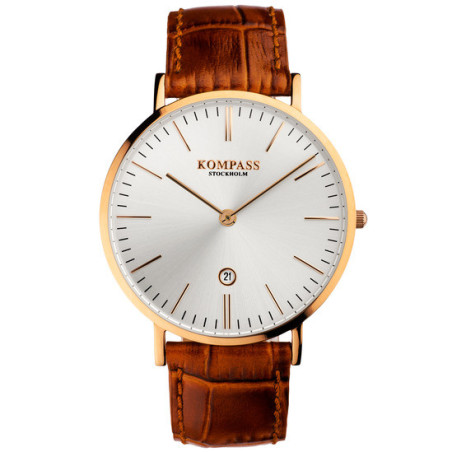Kompass Nautilus Rose Gold Silver Dial Brown Strap