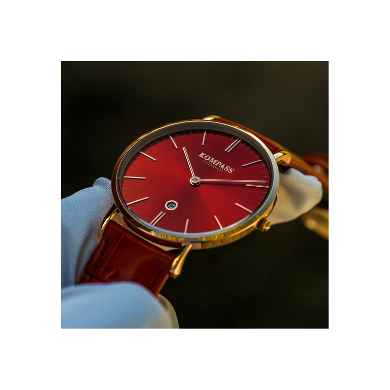 Kompass Nautilus Rose Gold Red Dial Red Strap