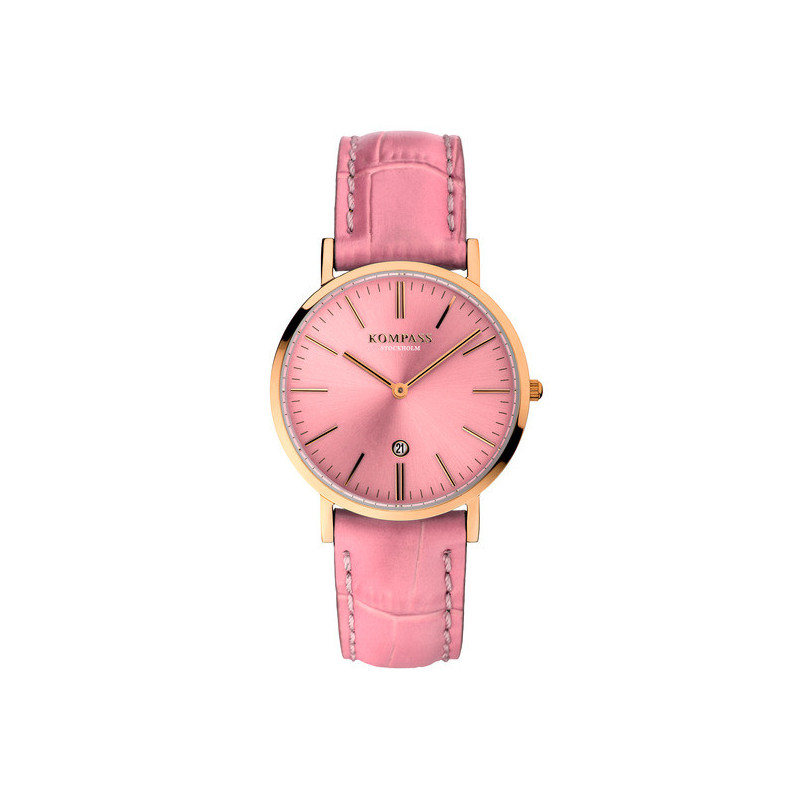Kompass Nautilus Rose Gold Silver Dial Brown Strap