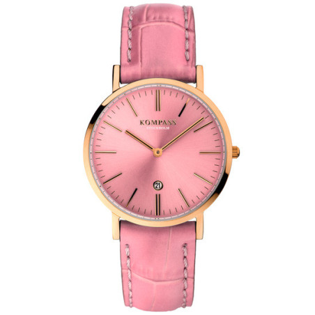 Kompass Nautilus Rose Gold Silver Dial Brown Strap