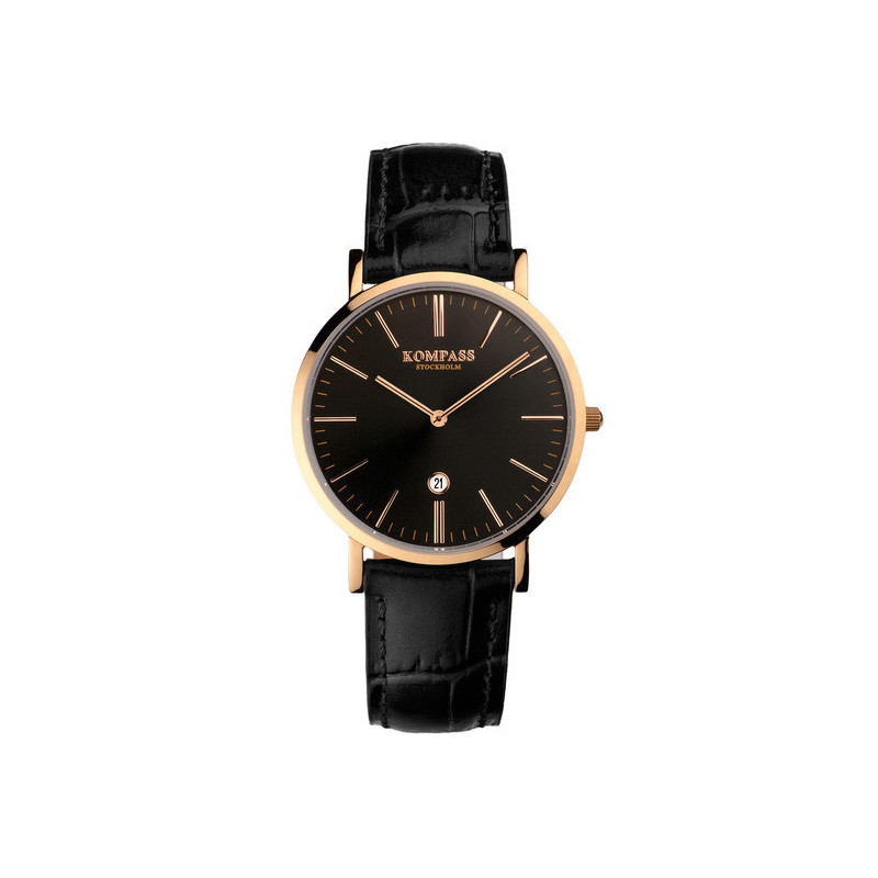 Kompass Nautilus Ladies Rose Gold Black Dial Black Strap
