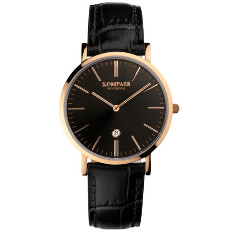 Kompass Nautilus Ladies Rose Gold Black Dial Black Strap