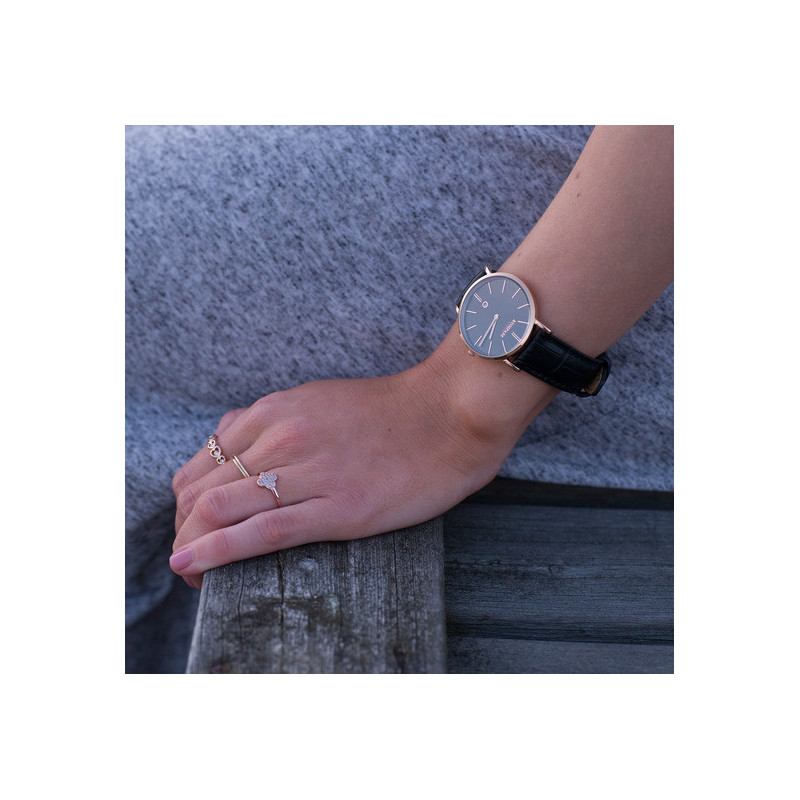 Kompass Nautilus Ladies Rose Gold Black Dial Black Strap