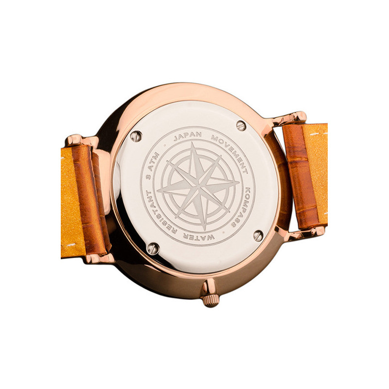 Kompass Nautilus Ladies Rose Gold Black Dial Brown Strap