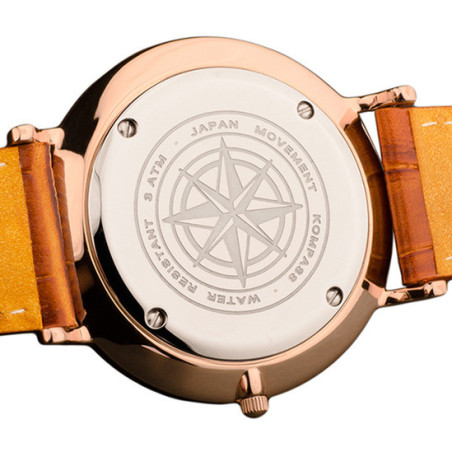 Kompass Nautilus Ladies Rose Gold Black Dial Brown Strap