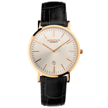 Kompass Nautilus Ladies Rose Gold Silver Dial Black Strap