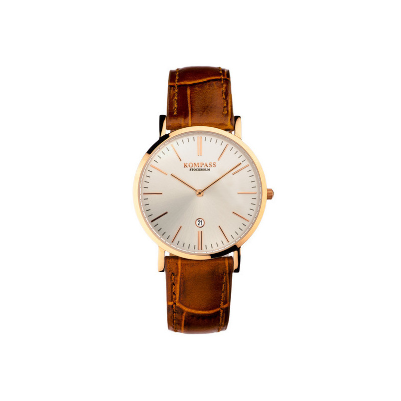 Kompass Nautilus Ladies Rose Gold Silver Dial Brown Strap