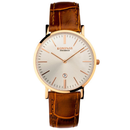 Kompass Nautilus Ladies Rose Gold Silver Dial Brown Strap