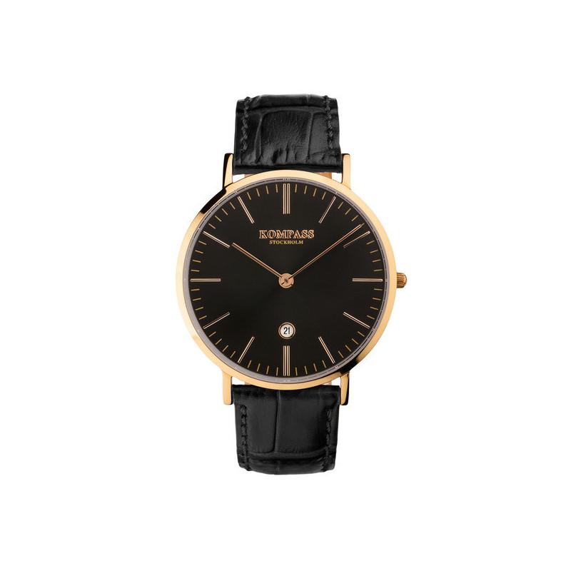 Kompass Nautilus Rose Gold Black Dial Black Strap