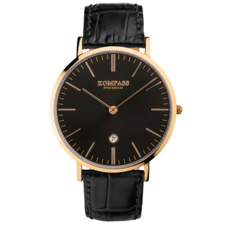 Kompass Nautilus Rose Gold Black Dial Black Strap