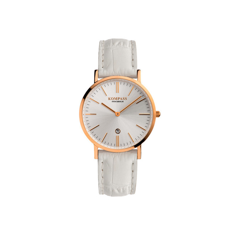 Kompass Nautilus Ladies Rose Gold Silver Dial White Strap