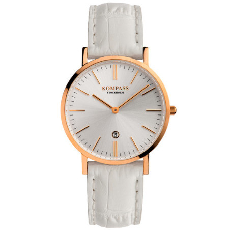 Kompass Nautilus Ladies Rose Gold Silver Dial White Strap