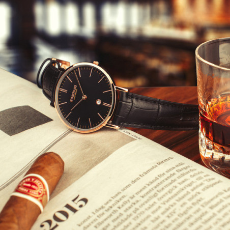 Kompass Nautilus Rose Gold Black Dial Black Strap